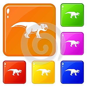Ceratopsians dinosaur icons set vector color