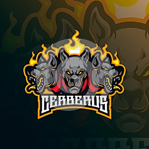 Cerberus mascot logo design vector with modern illustration concept style for badge, emblem and t shirt printing. Angry cerberus