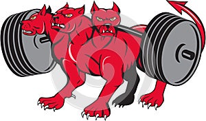 Cerberus Multi-headed Dog Hellhound Powerlifting Barbell Cartoon