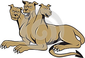 Cerberus Multi-headed Dog Hellhound Sitting Cartoon