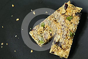 Cereal bar healthy diet food image close up