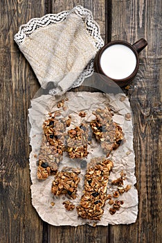 Cereal bars and cup of milk