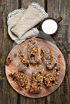 Cereal bars and cup of milk