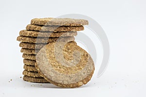 Cereal biscuit tower isolated on white background
