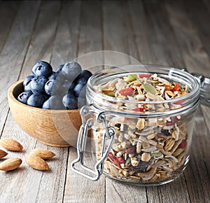 Cereal Blueberries Granola Muesli Jar