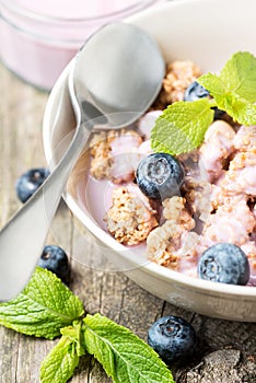 Cereal with blueberry top view