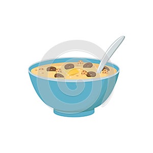 Cereal bowl with milk, smoothie isolated on white background. Co