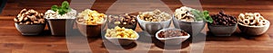 Cereal. Bowls of various cereals for breakfast. Muesli with kids cereals