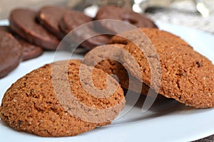 Cereal and chocolate cookies, traditional russian cuisine close up