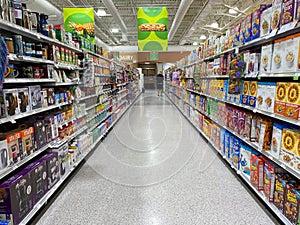 The cereal, coffee and tea aisle at a Publix grocery store in Orlando, Florida