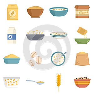 Cereal flakes icons set flat vector isolated