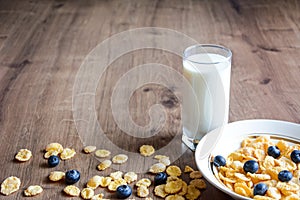 Cereal and fruit for Breakfast on the table. Delicious food at h