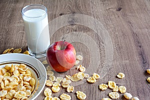 Cereal and fruit for Breakfast on the table. Delicious food at h