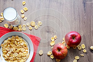 Cereal and fruit for Breakfast on the table. Delicious food at h