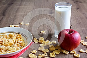 Cereal and fruit for Breakfast on the table. Delicious food at h