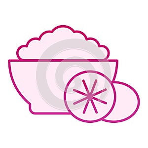 Cereal with fruit gift flat icon. Breakfast pink icons in trendy flat style. Healthy food gradient style design