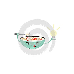 Cereal milk and fruit for breakfast illustration