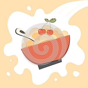 Cereal, porridge vector. Porridge, cereal bowl retro vector illustration for menu, package, ad, print. Millet porridge