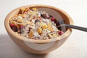 Cereal in wooden bowl