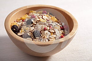 Cereal in wooden bowl