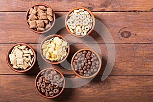 Cereals . Breakfast with milk and chocolate cornflakes