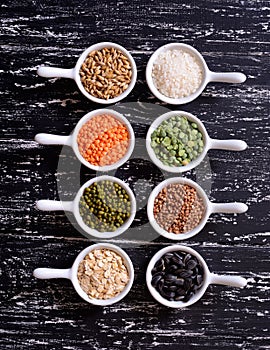 Cereals in ceramic bowls