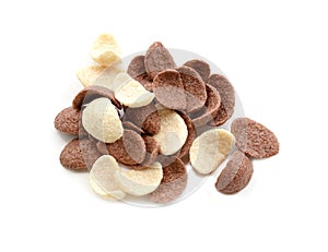 Cereals chocolate and milk isolated on white.