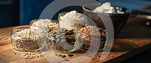 Cereals grains portioned in glasses