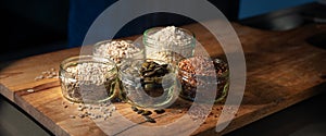 Cereals grains portioned in glasses