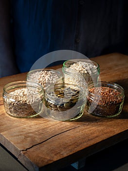 Cereals grains portioned in glasses