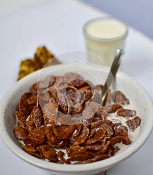 Cereals, healthy breakfast, breakfast milk with muesli