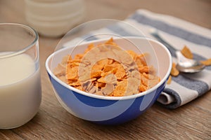 Cereals and milk food for breakfast in morning