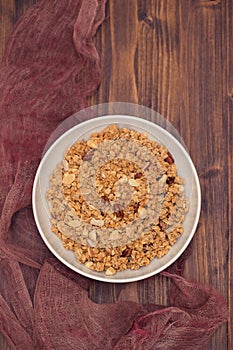 Cereals with nuts and dry fruits in big bowl