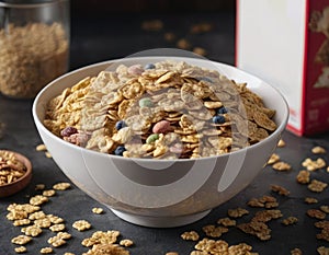 Cereals pour from packaging into bowl