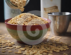 Cereals pour from packaging into bowl