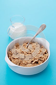 Cereals in white bowl with milk