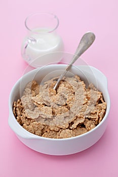 Cereals in white bowl with milk