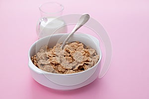 Cereals in white bowl with milk