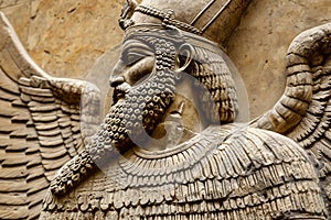 Ceremonial Ancient Assyrian relief sculpture. Generate ai