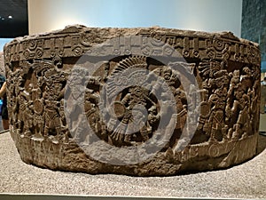 ceremonial bowl for human sacrifices of the Aztecs. national museum of anthropology. Mexico city.