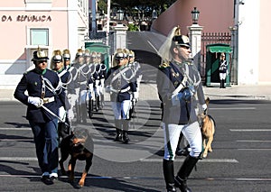 Ceremonial changing guard in Lisbon, Portugal