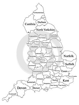 Ceremonial Counties Map of England