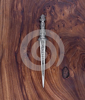 ceremonial dagger on wooden