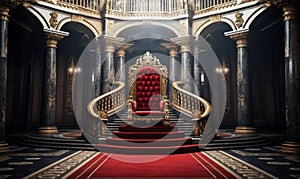 Ceremonial Route Crimson Carpet Flowing to Thrones in Castles Heart