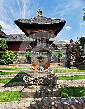 Ceremonial tower on traditional balinese hindu temple on Bali island in Indonesia