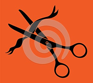 Ceremony ribbon scissors cut icon.