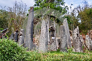 Ceremony site with megaliths. Bori Kalimbuang. Tana Toraja. Indonesia photo