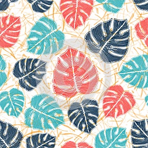 Ceriman striped leaves botanical repeat pattern over noisy background. photo