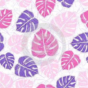 Ceriman striped leaves botanical seamless pattern over noisy background. photo