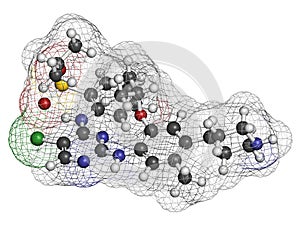 Ceritinib cancer drug molecule. ALK inhibitor used in treatment of metastatic non-small cell lung cancer